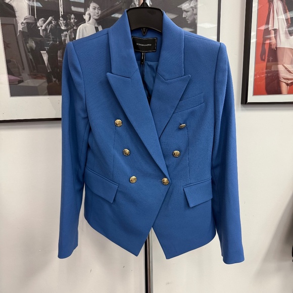 BCBGMAXAZRIA  Fitted Double Breasted Blazer Long Sleeve Button V Neck Pea NWT - Picture 2 of 6